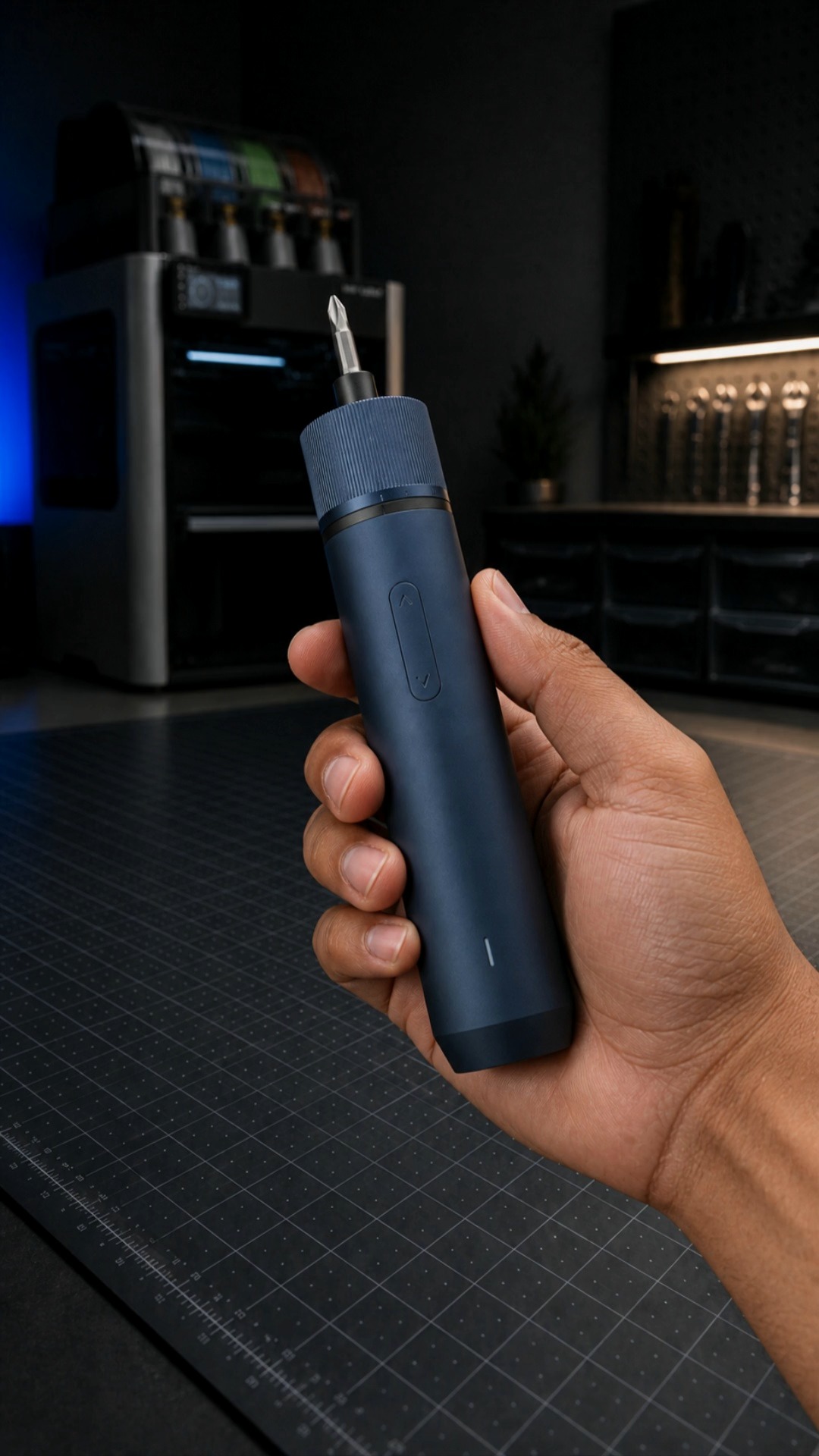 HOTO electric screwdriver held in a workshop